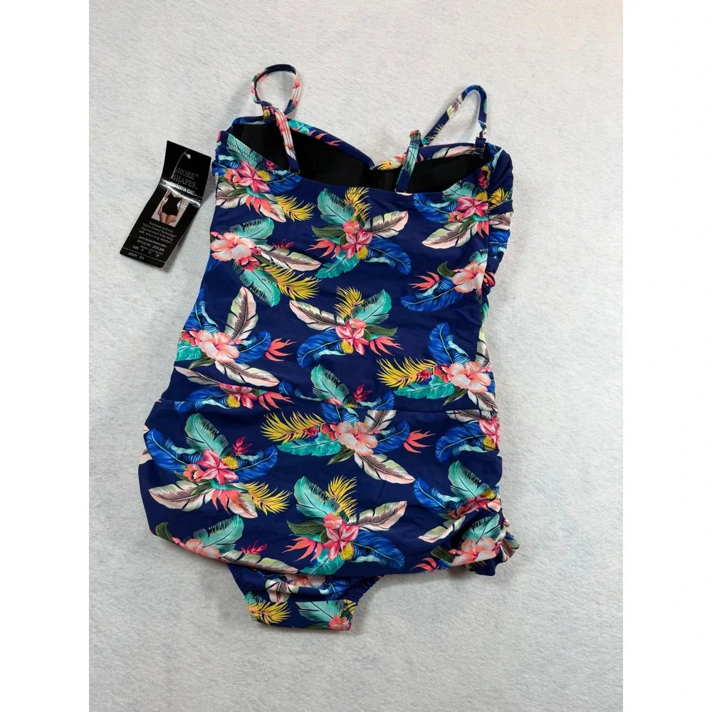 Shore Shapes Women Blue Tropical Floral One Piece Swimsuit Size 8 NWT 2305-23B